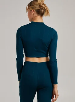 Wide Ribbed Zip Up Long Sleeve Top