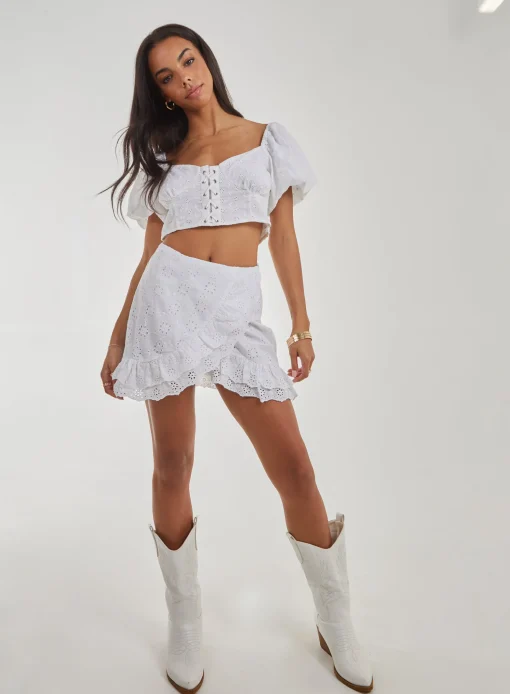 Wrap Front Broderie Mini Skirt