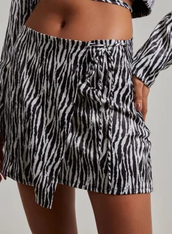 Zebra Satin Wrap Front Tie Up Mini Skirt