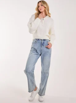 Zip Up Collar Knit Cropped Jumper